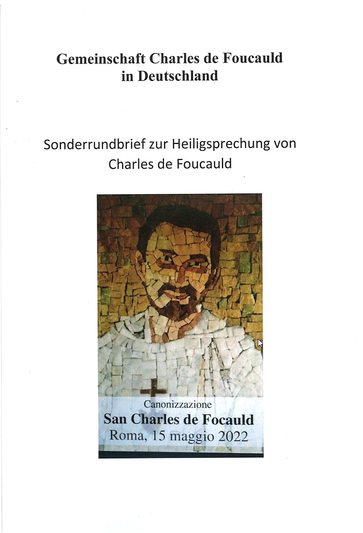 Sonderrundbrief Heiligsprechung